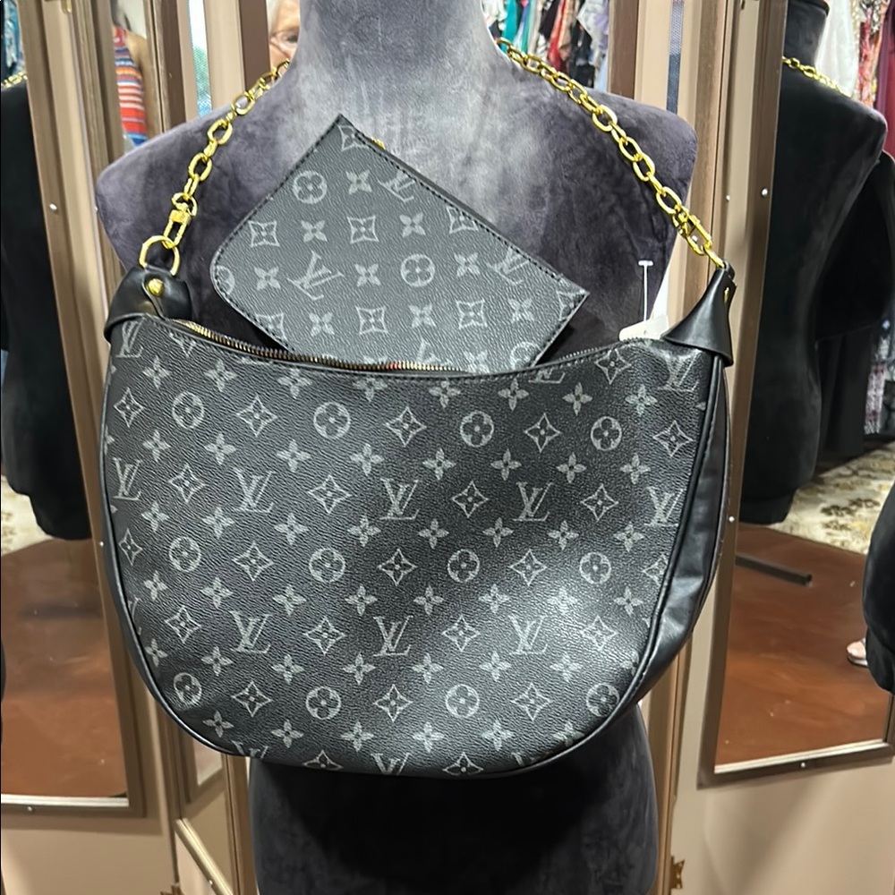 Louis Vuitton Black Monogram Crescent Shoulder Bag with Chain Strap